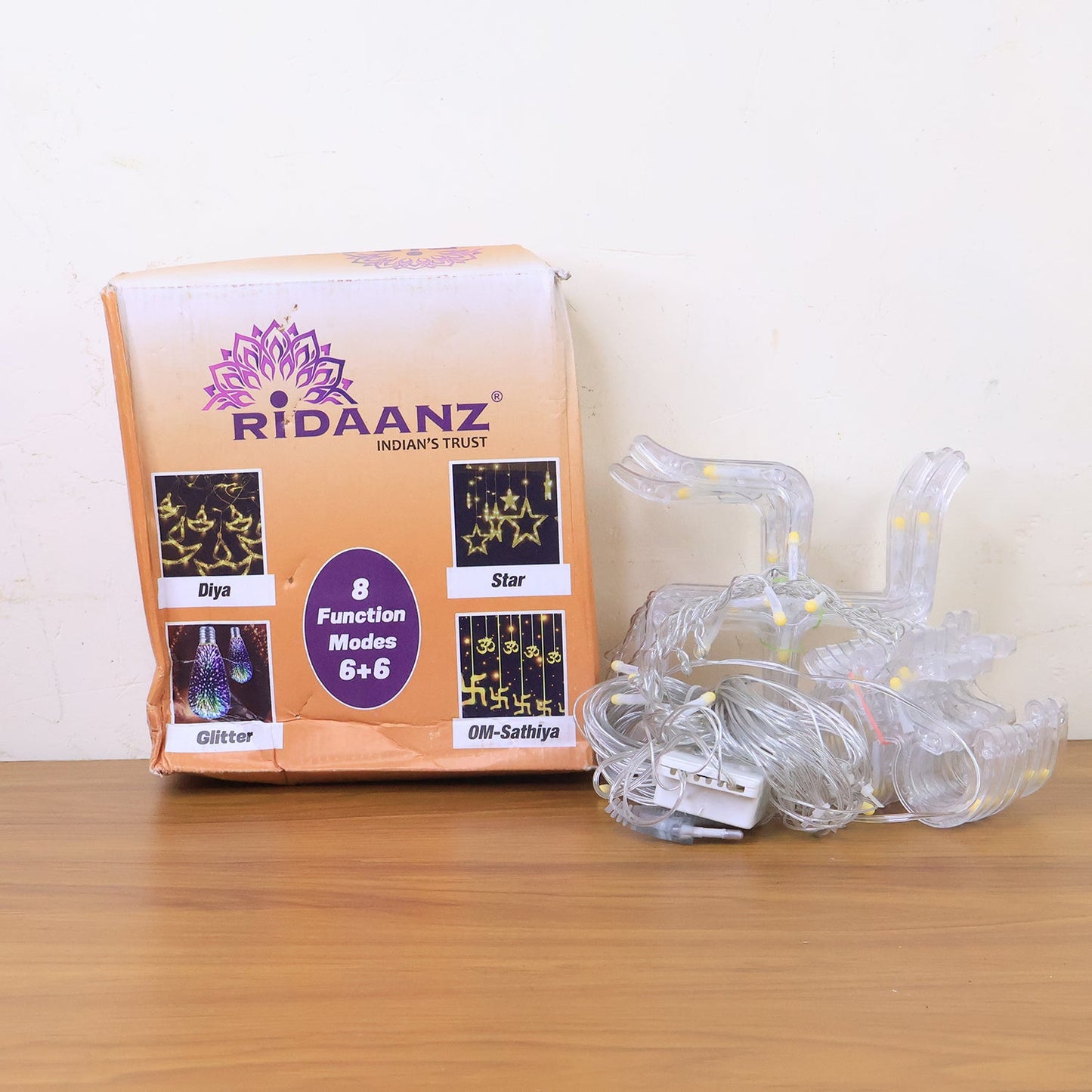 Swastik om Curtain Decorative Lights, String Lights with 12 Hanging Props138 LED, Diwali Decoration Items for Home Decor, Night Light, Room Lights for Bedroom, Balcony Decor.