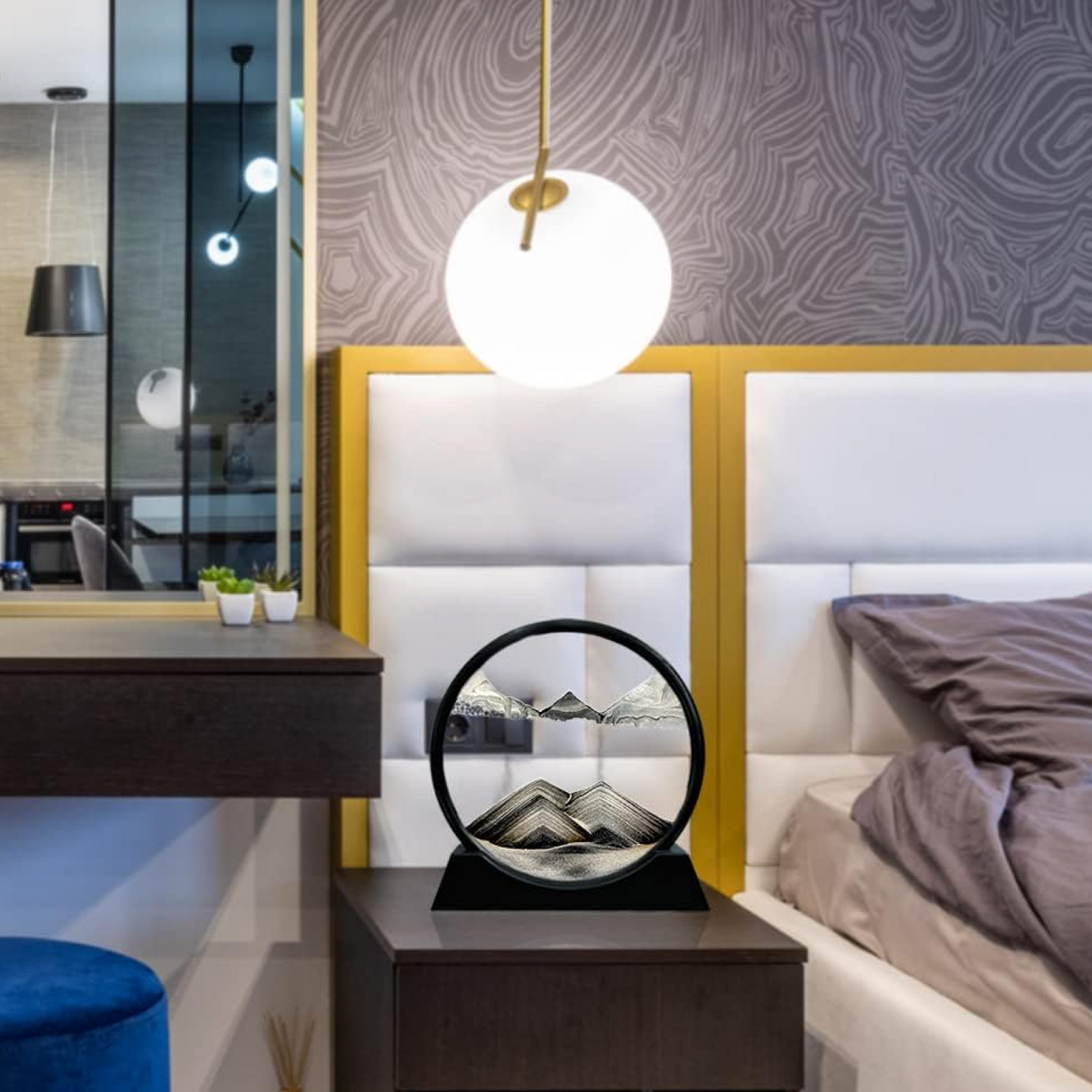 3D Moving Sand Art – Liquid Motion Deep Sea Sandscape with Round Glass Frame & ejection (1 Pc)