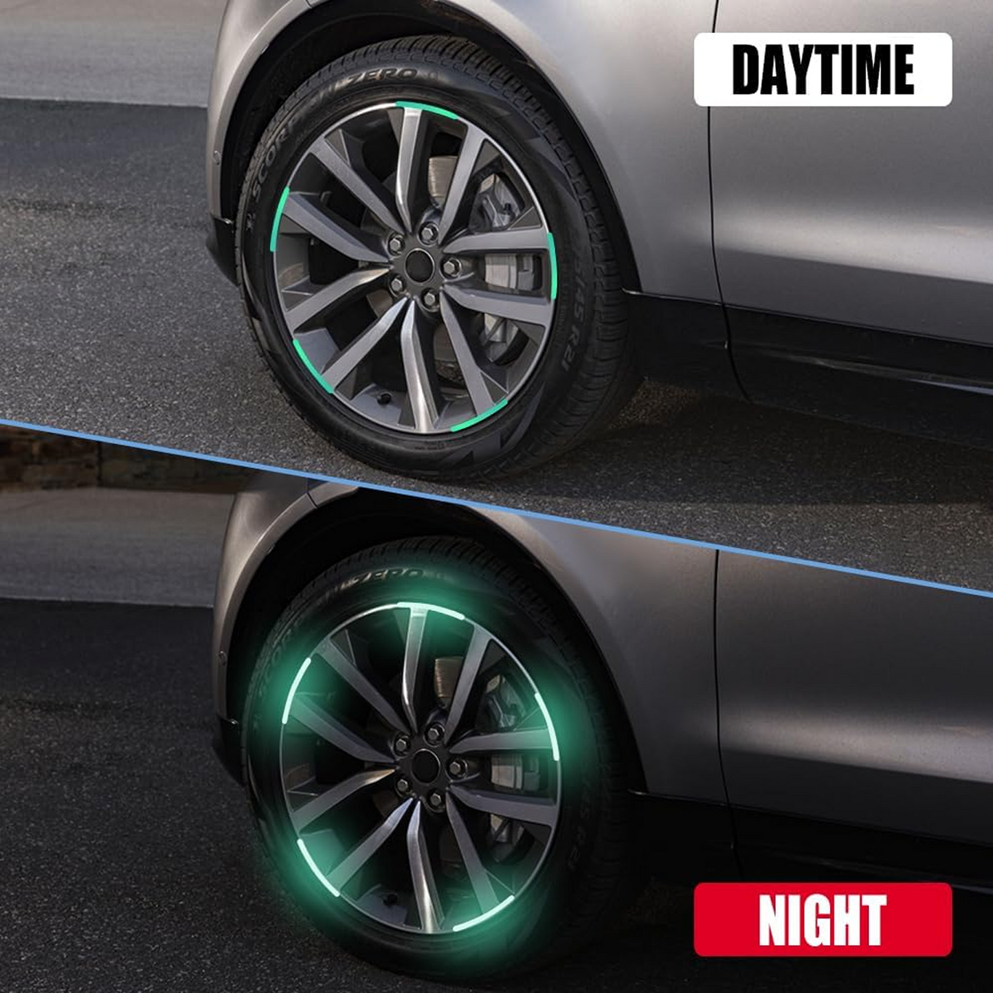 Car Wheel Hub Reflective Car Stickers, Night Warning Stickers (20 Pcs Set/ Multicolored)